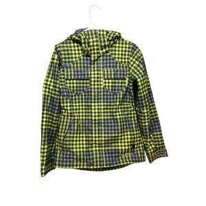 Burton Dry Ride Sherpa Lined Winter Snow Jacket Women's Small Plaid Black Yellow